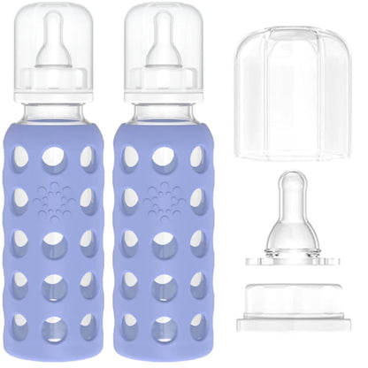Glass Baby Bottle BPA Free | Protective Silicone Sleeve | 4 oz Pack of 2 | Cantaloupe, Banana - Colors B