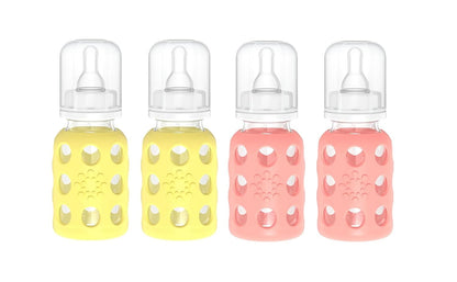 Glass Baby Bottle BPA Free | Protective Silicone Sleeve | 4 oz Pack of 2 | Cantaloupe, Banana - Colors B