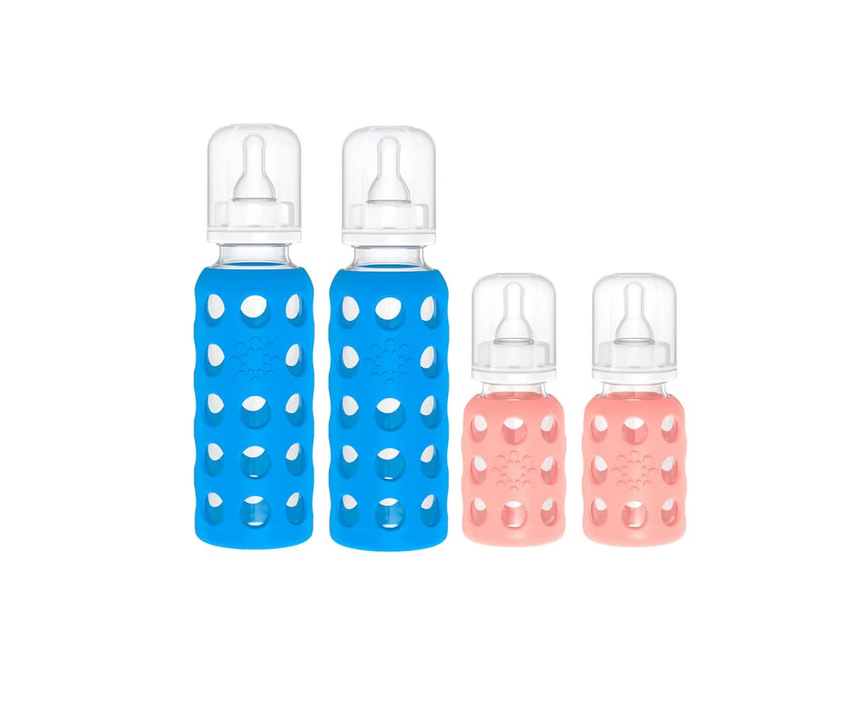 Glass Baby Bottle BPA Free | Protective Silicone Sleeve | 4 oz Pack of 2 | Cantaloupe, Banana - Colors B