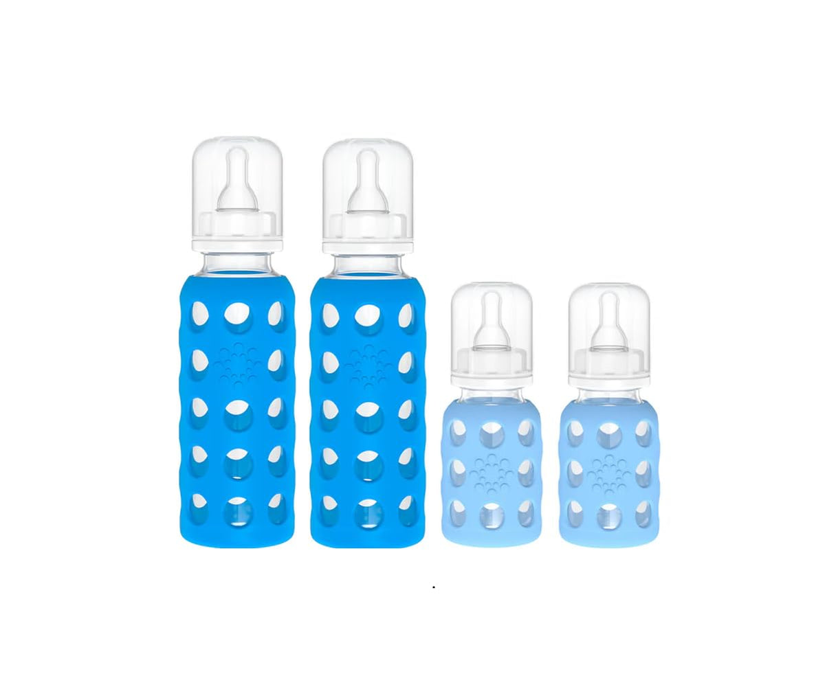 Glass Baby Bottle BPA Free | Protective Silicone Sleeve | 4 oz Pack of 2 | Cantaloupe, Banana - Colors B