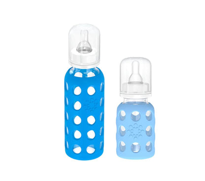 Glass Baby Bottle BPA Free | Protective Silicone Sleeve | 4 oz Pack of 2 | Cantaloupe, Banana - Colors B