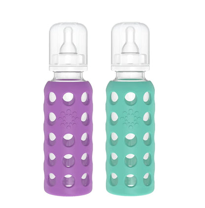 Glass Baby Bottle BPA Free | Protective Silicone Sleeve | 4 oz Pack of 2 | Cantaloupe, Banana - Colors B
