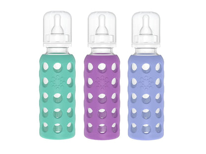 Glass Baby Bottle BPA Free | Protective Silicone Sleeve | 4 oz Pack of 2 | Cantaloupe, Banana - Colors B