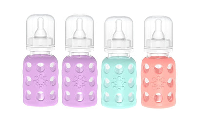 Glass Baby Bottle BPA Free | Protective Silicone Sleeve | 4 oz Pack of 2 | Cantaloupe, Banana - Colors B