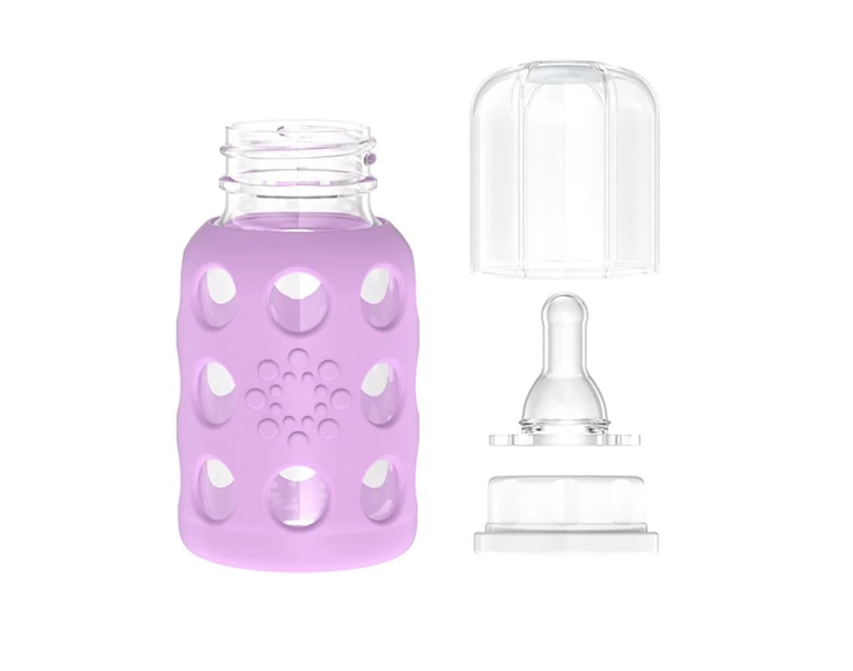 Glass Baby Bottle BPA Free | Protective Silicone Sleeve | 4 oz Pack of 2 | Cantaloupe, Banana - Colors B