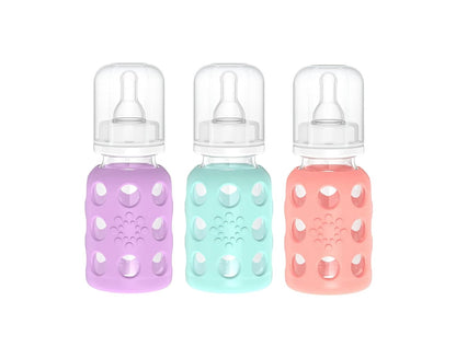 Glass Baby Bottle BPA Free | Protective Silicone Sleeve | 4 oz Pack of 2 | Cantaloupe, Banana - Colors B