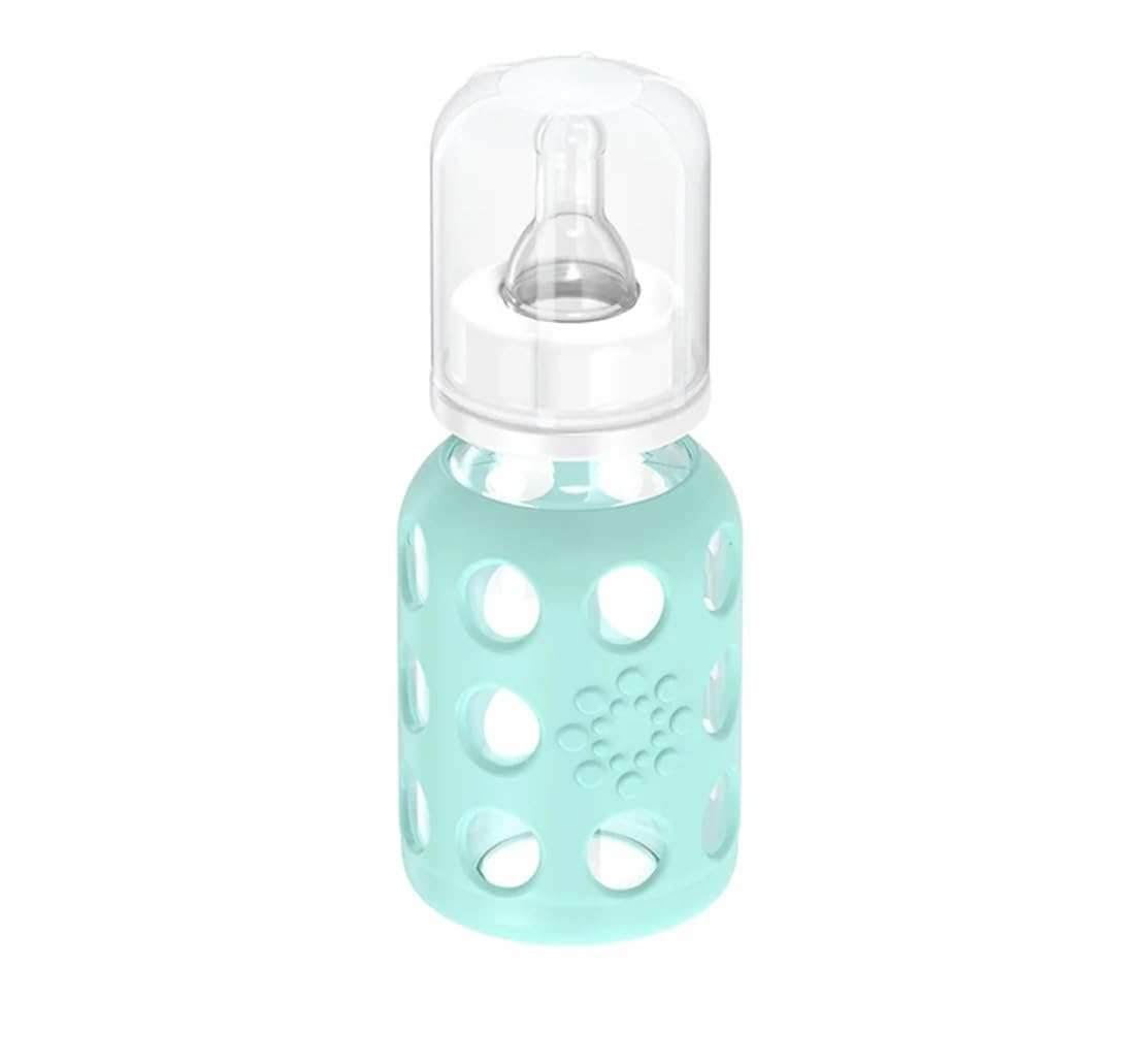 Glass Baby Bottle BPA Free | Protective Silicone Sleeve | 4 oz Pack of 2 | Cantaloupe, Banana - Colors B