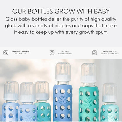 Glass Baby Bottle BPA Free | Protective Silicone Sleeve | 4 oz Pack of 2 | Cantaloupe, Banana - Colors B