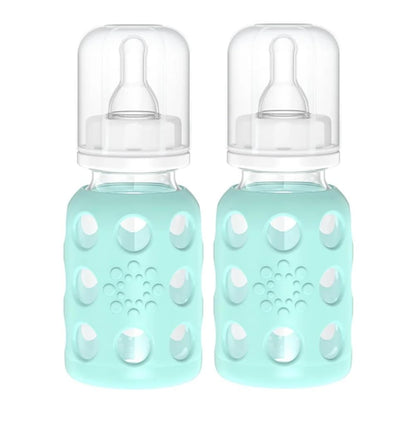Glass Baby Bottle BPA Free | Protective Silicone Sleeve | 4 oz Pack of 2 | Cantaloupe, Banana - Colors B