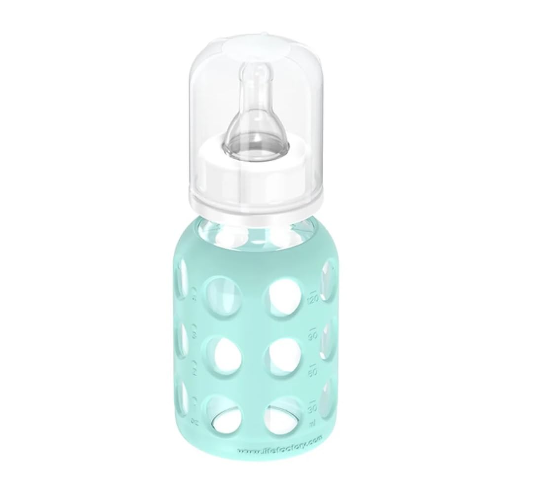 Glass Baby Bottle BPA Free | Protective Silicone Sleeve | 4 oz Pack of 2 | Cantaloupe, Banana - Colors B