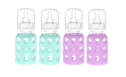 Glass Baby Bottle BPA Free | Protective Silicone Sleeve | 4 oz Pack of 2 | Cantaloupe, Banana - Colors B