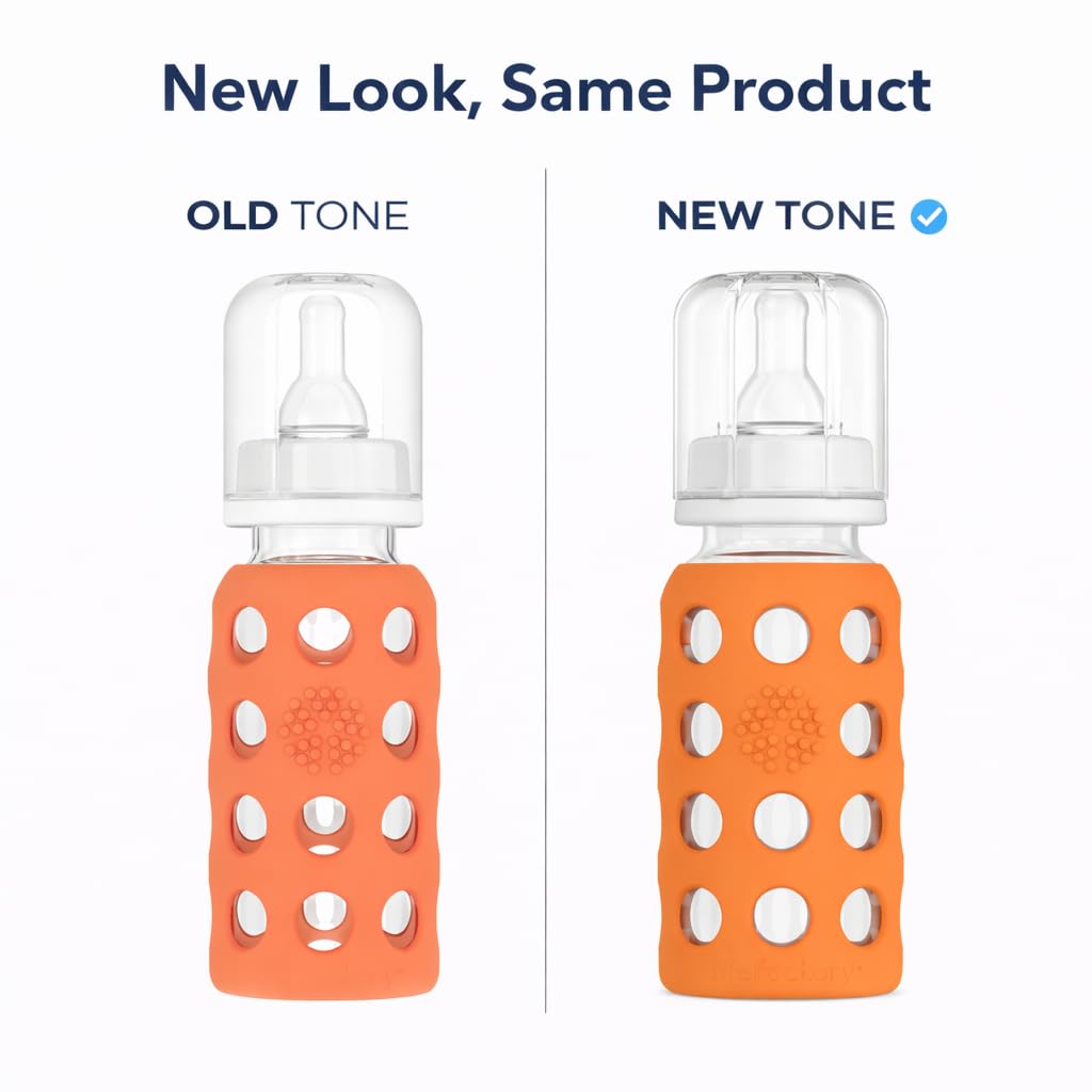 Glass Baby Bottle BPA Free | Protective Silicone Sleeve | 4 oz Pack of 2 | Cantaloupe, Banana - Colors B