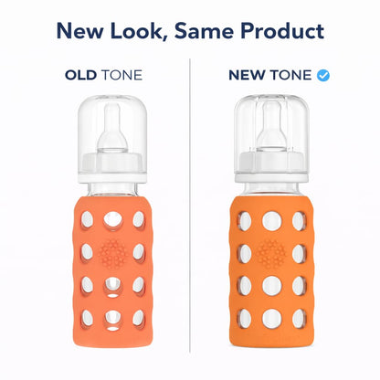 Glass Baby Bottle BPA Free | Protective Silicone Sleeve | 4 oz Pack of 2 | Cantaloupe, Banana - Colors B