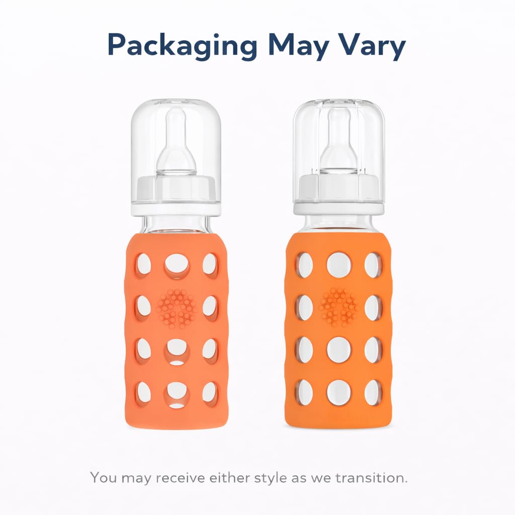 Glass Baby Bottle BPA Free | Protective Silicone Sleeve | 4 oz Pack of 2 | Cantaloupe, Banana - Colors B