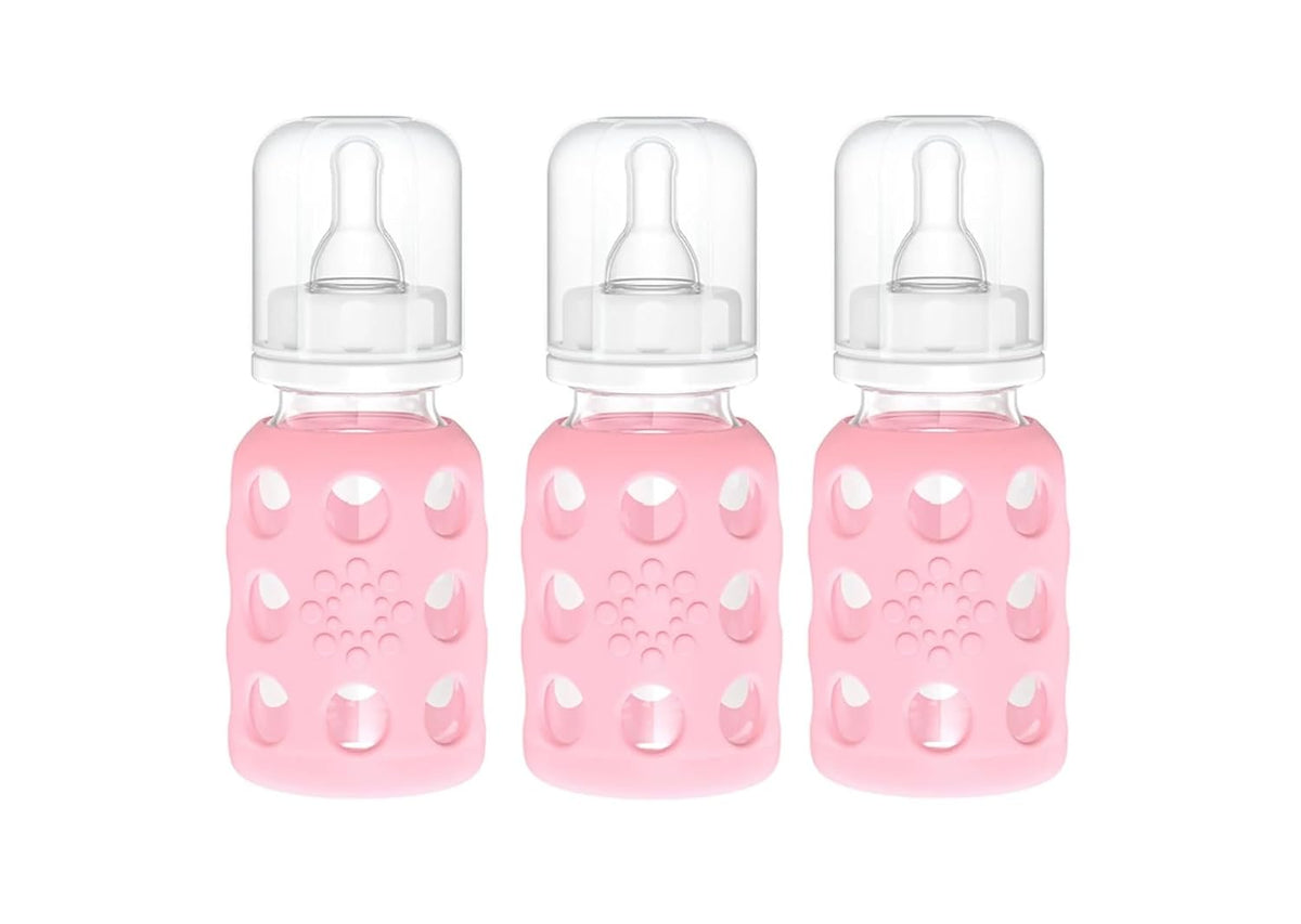 Glass Baby Bottle BPA Free | Protective Silicone Sleeve | 4 oz Pack of 2 | Cantaloupe, Banana - Colors B