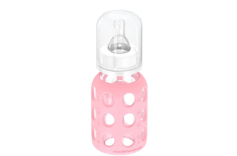 Glass Baby Bottle BPA Free | Protective Silicone Sleeve | 4 oz Pack of 2 | Cantaloupe, Banana - Colors B