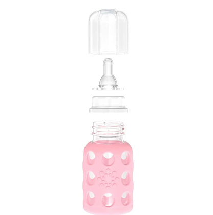 Glass Baby Bottle BPA Free | Protective Silicone Sleeve | 4 oz Pack of 2 | Cantaloupe, Banana - Colors B