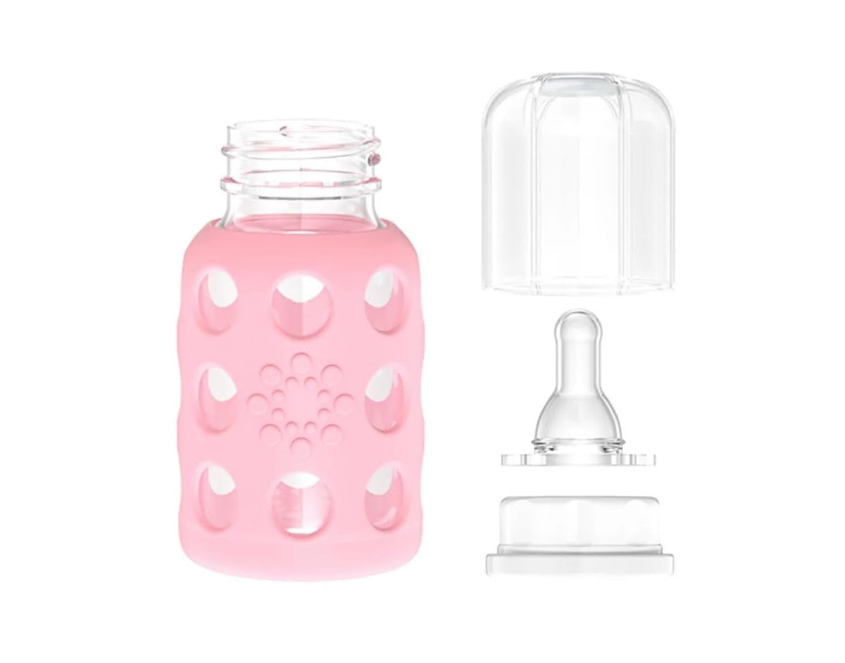 Glass Baby Bottle BPA Free | Protective Silicone Sleeve | 4 oz Pack of 2 | Cantaloupe, Banana - Colors B