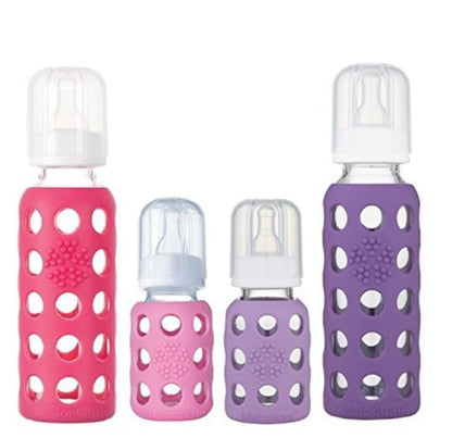 Glass Baby Bottle BPA Free | Protective Silicone Sleeve | 4 oz Pack of 2 | Cantaloupe, Banana - Colors B