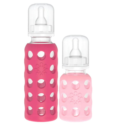 Glass Baby Bottle BPA Free | Protective Silicone Sleeve | 4 oz Pack of 2 | Cantaloupe, Banana - Colors B