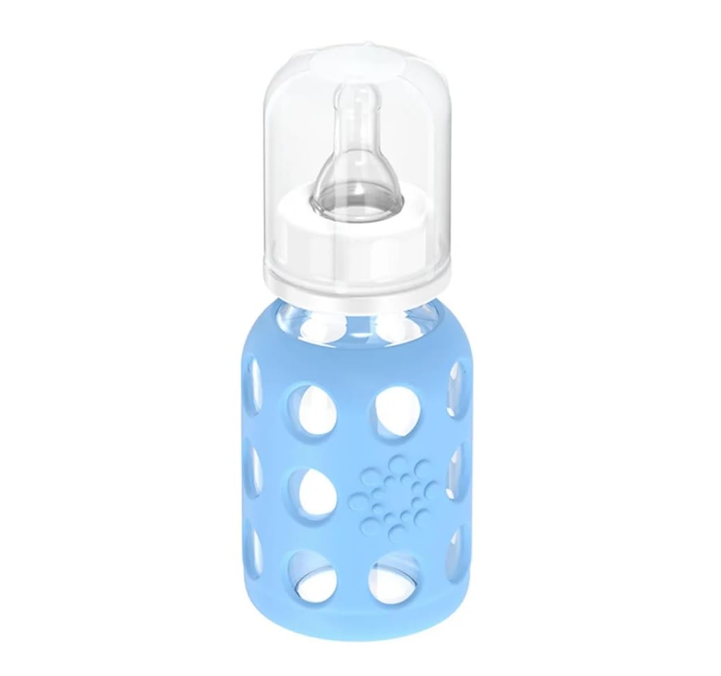 Glass Baby Bottle BPA Free | Protective Silicone Sleeve | 4 oz Pack of 2 | Cantaloupe, Banana - Colors B