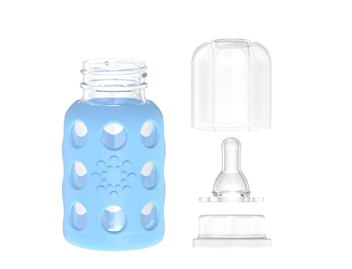 Glass Baby Bottle BPA Free | Protective Silicone Sleeve | 4 oz Pack of 2 | Cantaloupe, Banana - Colors B