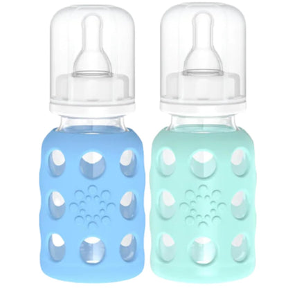 Glass Baby Bottle BPA Free | Protective Silicone Sleeve | 4 oz Pack of 2 | Cantaloupe, Banana - Colors B