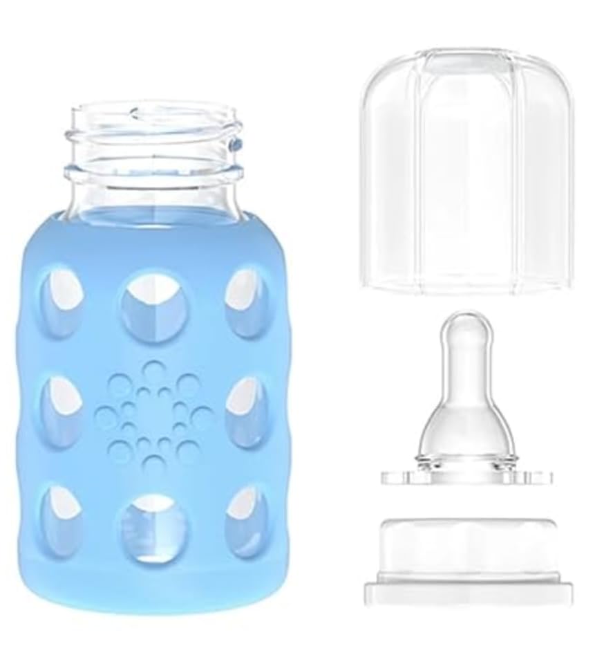 Glass Baby Bottle BPA Free | Protective Silicone Sleeve | 4 oz Pack of 2 | Cantaloupe, Banana - Colors B