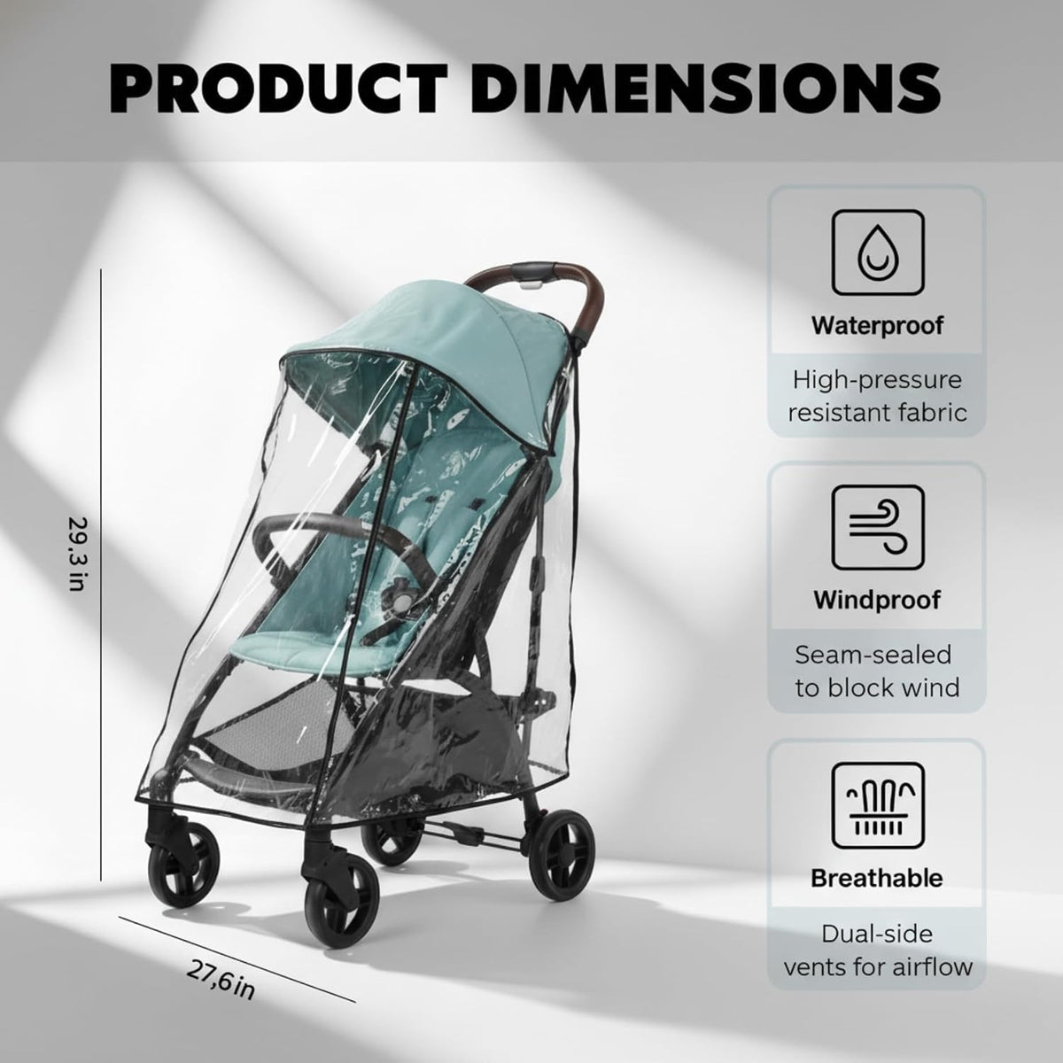 Stroller Rain Cover – Thick EVA Waterproof Windproof Canopy Compatible with YOYO – Breathable with Side Vents – Includes Oxford Waterproof Drawstring Bag – Baby Stroller Accessory
