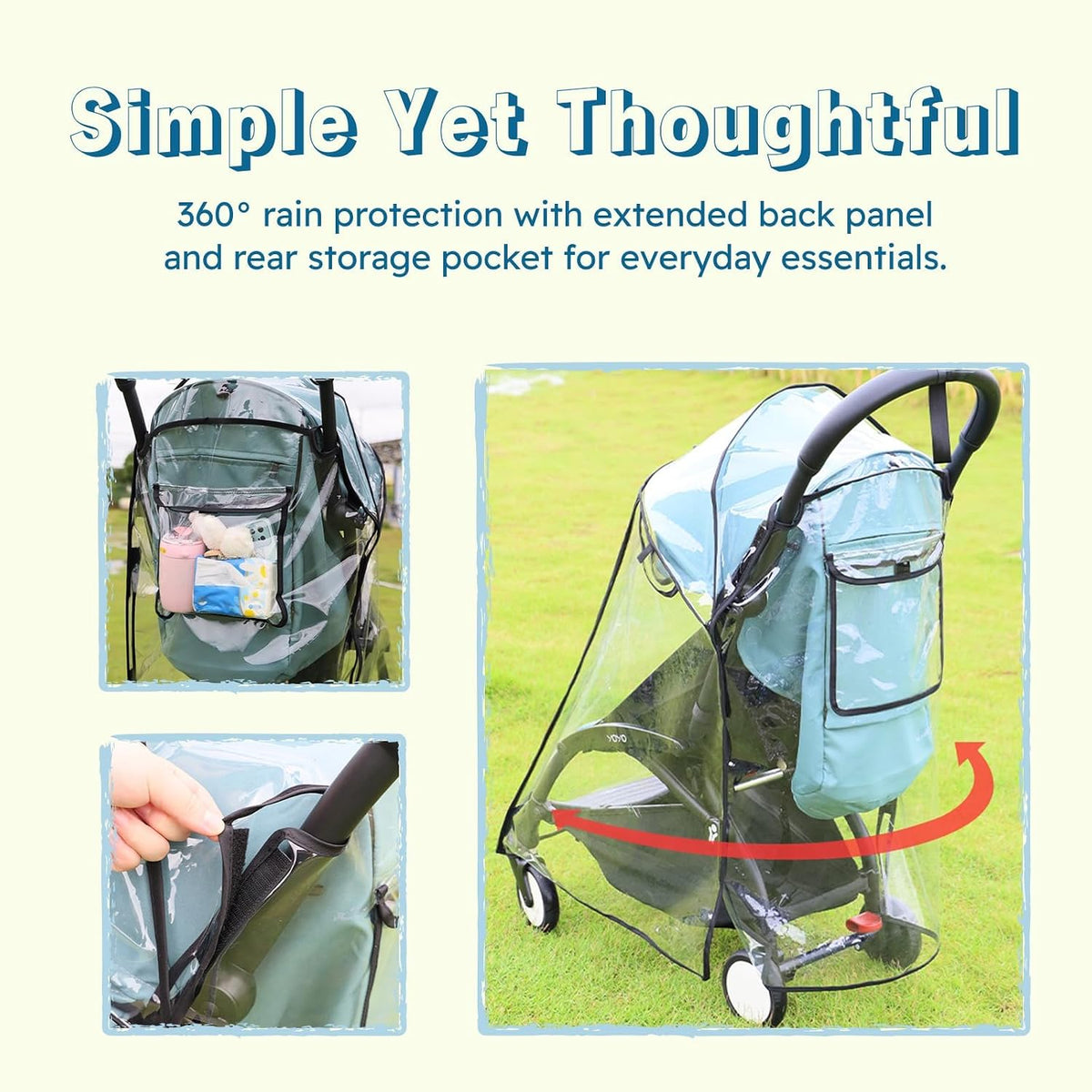 Stroller Rain Cover – Thick EVA Waterproof Windproof Canopy Compatible with YOYO – Breathable with Side Vents – Includes Oxford Waterproof Drawstring Bag – Baby Stroller Accessory