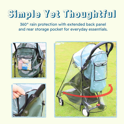 Stroller Rain Cover – Thick EVA Waterproof Windproof Canopy Compatible with YOYO – Breathable with Side Vents – Includes Oxford Waterproof Drawstring Bag – Baby Stroller Accessory
