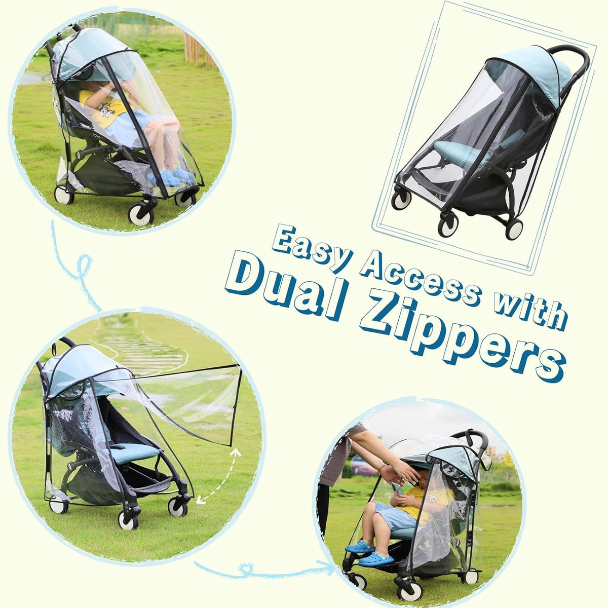 Stroller Rain Cover – Thick EVA Waterproof Windproof Canopy Compatible with YOYO – Breathable with Side Vents – Includes Oxford Waterproof Drawstring Bag – Baby Stroller Accessory