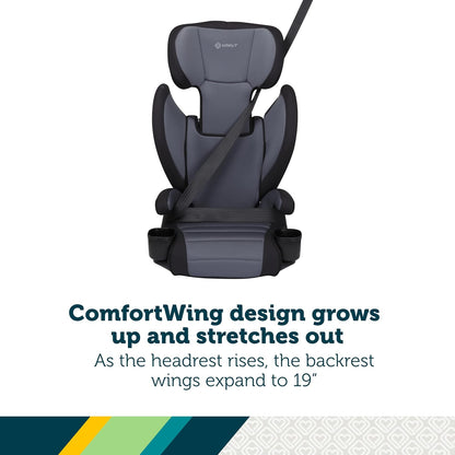Grow and Go 2-in-1 Booster Car Seat with ComfortWings, Converts High-Back to Backless, 19" Wide, Fits 3 Across, Lightweight, Foldable, Easy-Clean, Cup Holders, 40-100 lbs, Beach Wave