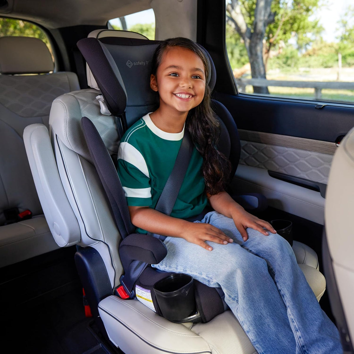 Grow and Go 2-in-1 Booster Car Seat with ComfortWings, Converts High-Back to Backless, 19" Wide, Fits 3 Across, Lightweight, Foldable, Easy-Clean, Cup Holders, 40-100 lbs, Beach Wave