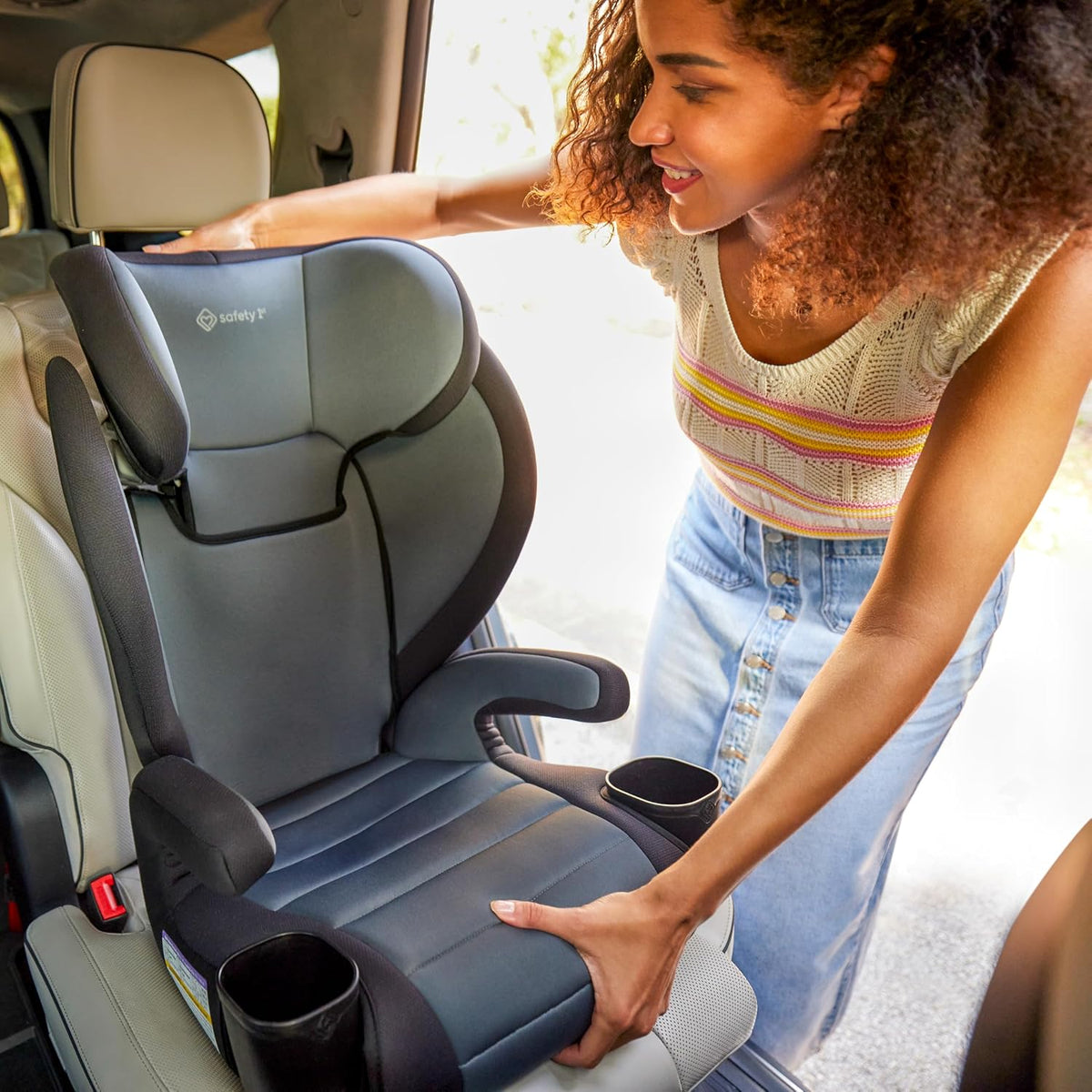 Grow and Go 2-in-1 Booster Car Seat with ComfortWings, Converts High-Back to Backless, 19" Wide, Fits 3 Across, Lightweight, Foldable, Easy-Clean, Cup Holders, 40-100 lbs, Beach Wave