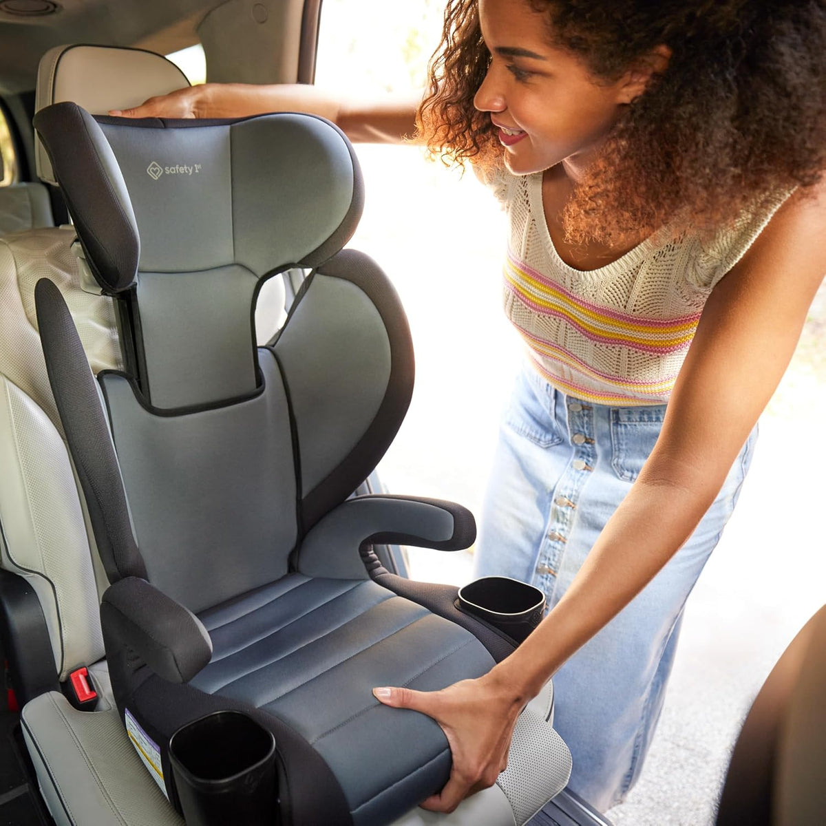Grow and Go 2-in-1 Booster Car Seat with ComfortWings, Converts High-Back to Backless, 19" Wide, Fits 3 Across, Lightweight, Foldable, Easy-Clean, Cup Holders, 40-100 lbs, Beach Wave
