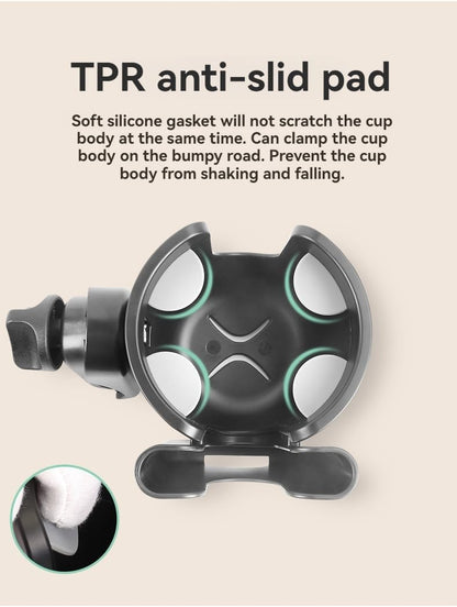Universal Stroller Cup Holder with Phone Pocket – Dual-Function Baby Bottle and Cup Organizer for Travel (Grey)