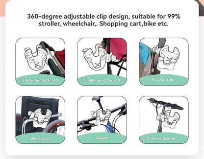 Universal Stroller Cup Holder with Phone Pocket – Dual-Function Baby Bottle and Cup Organizer for Travel (Grey)