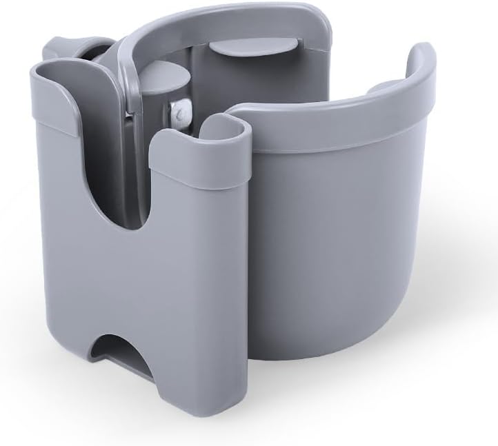 Universal Stroller Cup Holder with Phone Pocket – Dual-Function Baby Bottle and Cup Organizer for Travel (Grey)