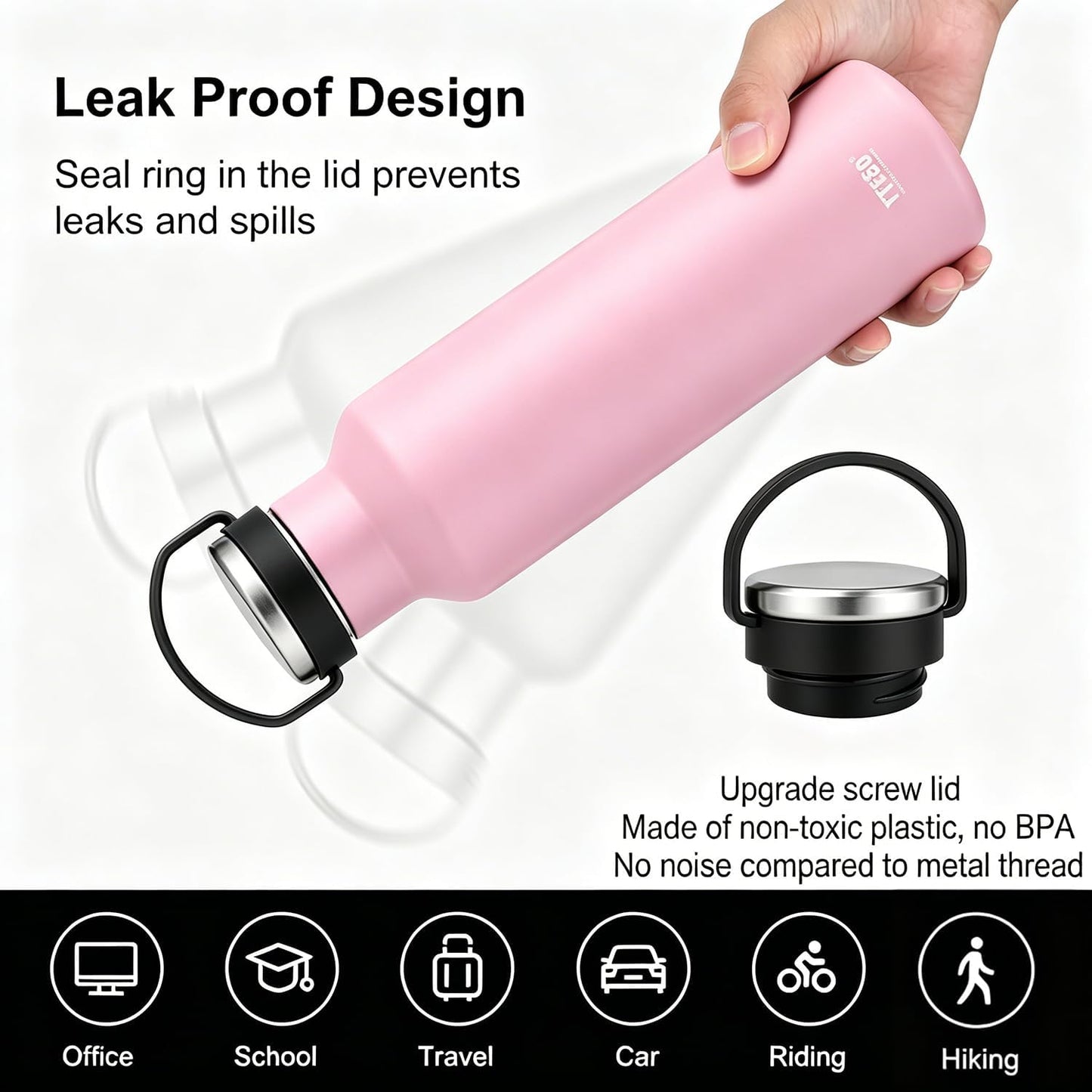 Stainless Steel Vacuum Insulated Water Bottle, Insulated Water Bottle with Soft Silicone Carry Handle (PINK, 17 OZ)