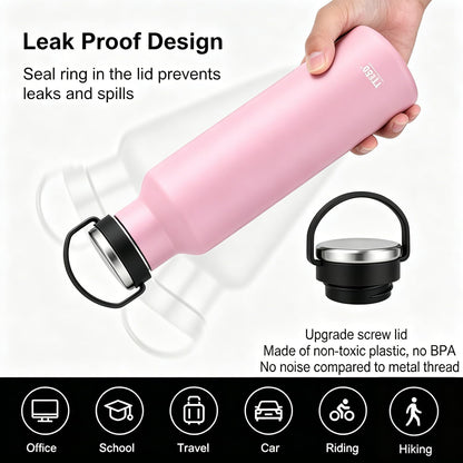 Stainless Steel Vacuum Insulated Water Bottle, Insulated Water Bottle with Soft Silicone Carry Handle (PINK, 17 OZ)