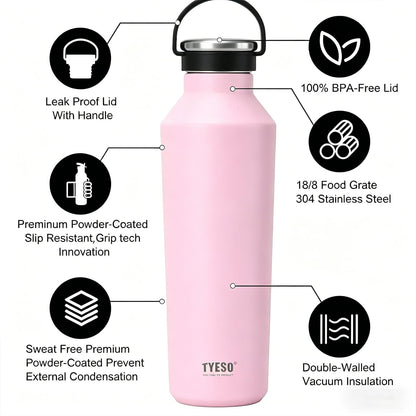Stainless Steel Vacuum Insulated Water Bottle, Insulated Water Bottle with Soft Silicone Carry Handle (PINK, 17 OZ)