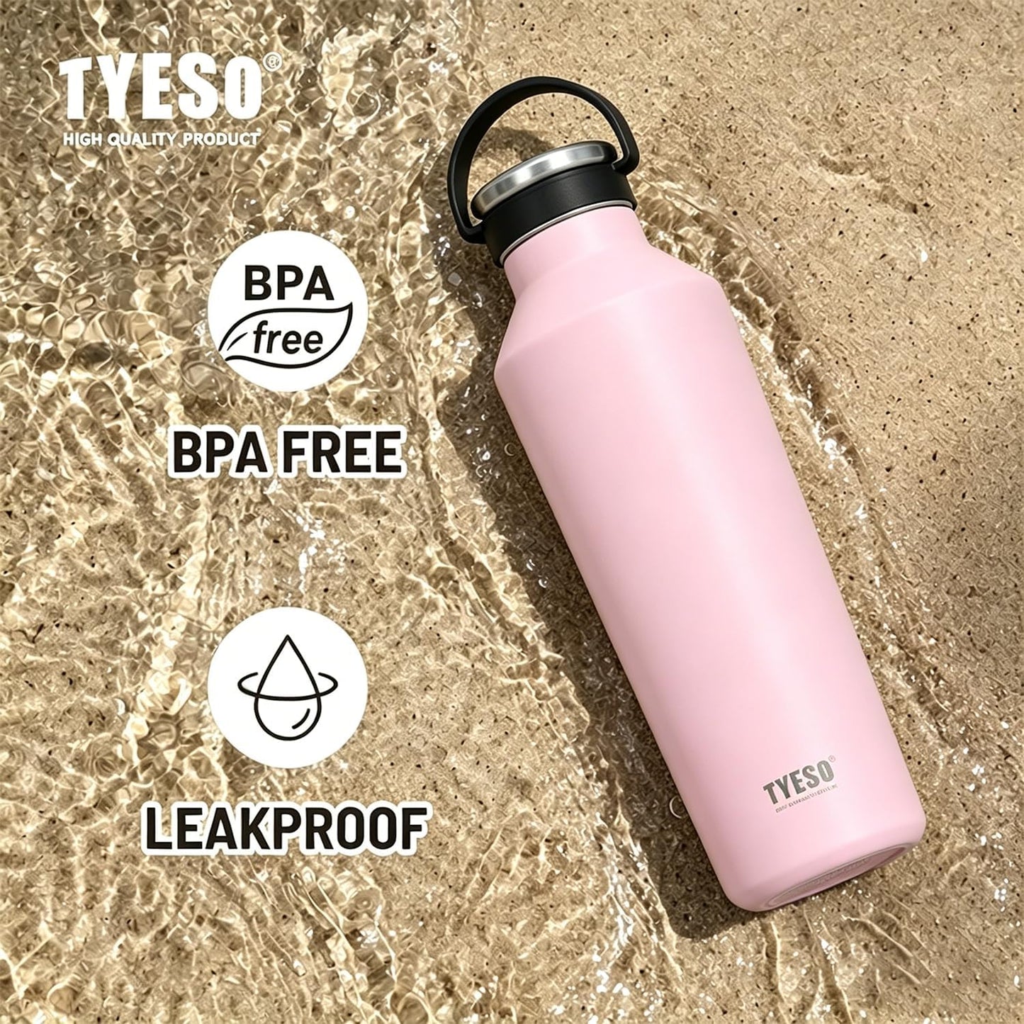 Stainless Steel Vacuum Insulated Water Bottle, Insulated Water Bottle with Soft Silicone Carry Handle (PINK, 17 OZ)