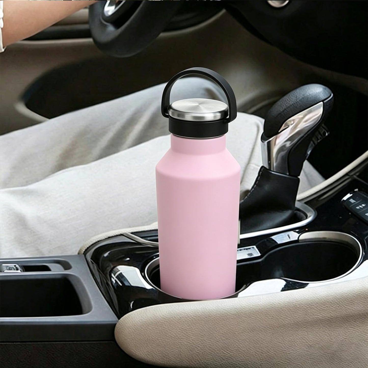 Stainless Steel Vacuum Insulated Water Bottle, Insulated Water Bottle with Soft Silicone Carry Handle (PINK, 17 OZ)
