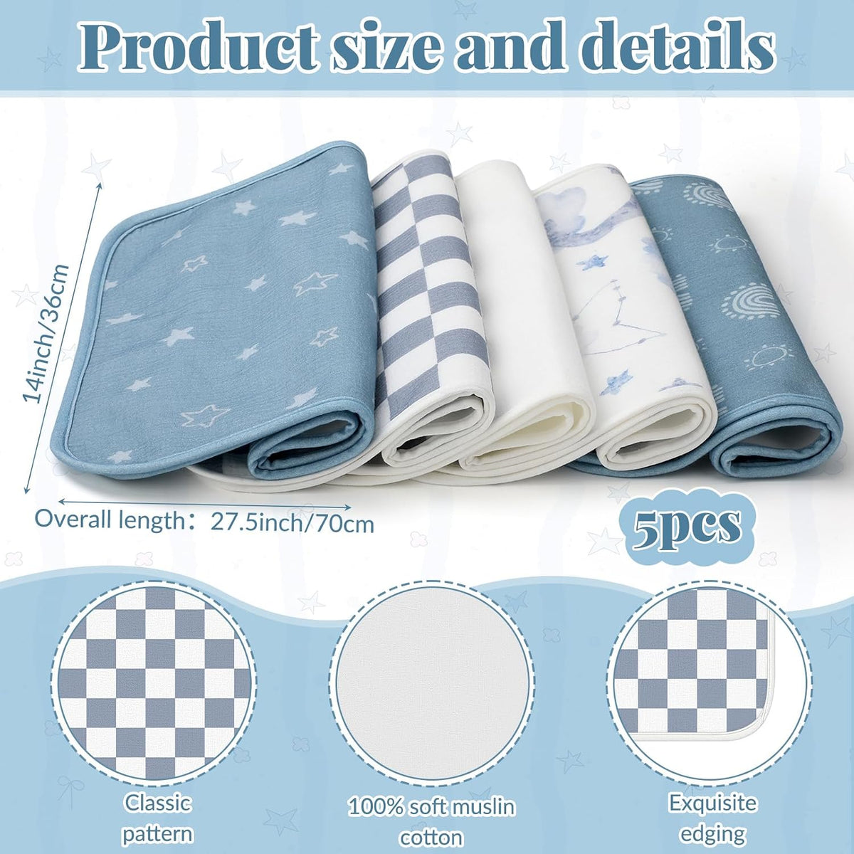 5 Pcs Waterproof Changing Pad Liner, Neutral