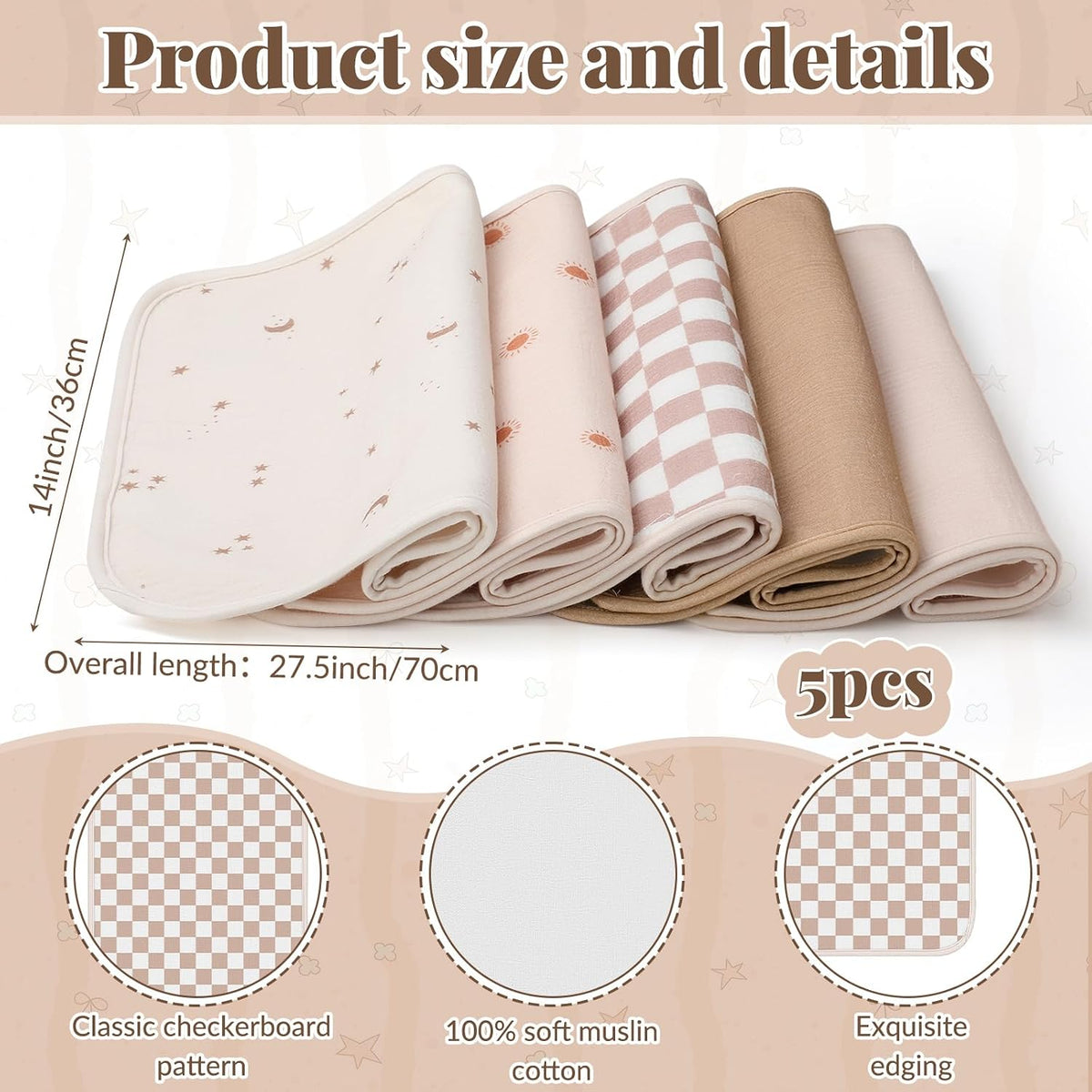 5 Pcs Waterproof Changing Pad Liner, Neutral
