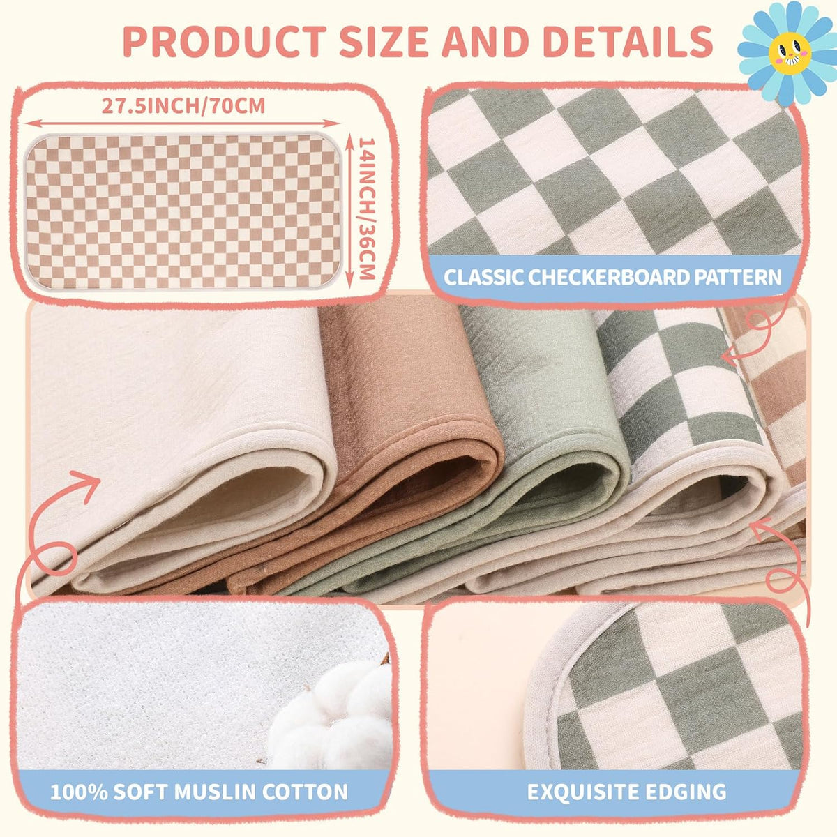 5 Pcs Waterproof Changing Pad Liner, Neutral
