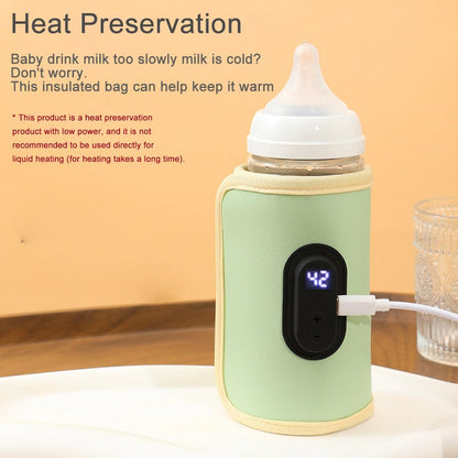 Baby Bottle Warmer,Keep Milk Warm Only (No Heating,Keep Warm only) Temperature Digital USB Portable Warming Sleeve,Portable Thermo Cover with Digital Display & Keep Warm Settings (Pink)