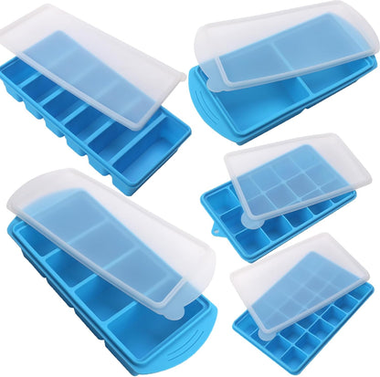 Silicone Freezer Molds Gift Set with 1Tbsp,2 Tbsp, 1/2, 1, and 2 Cup Silicone Freezer Trays With Lids - Meal Prep and Kitchen Essentials Bundle (Blue)