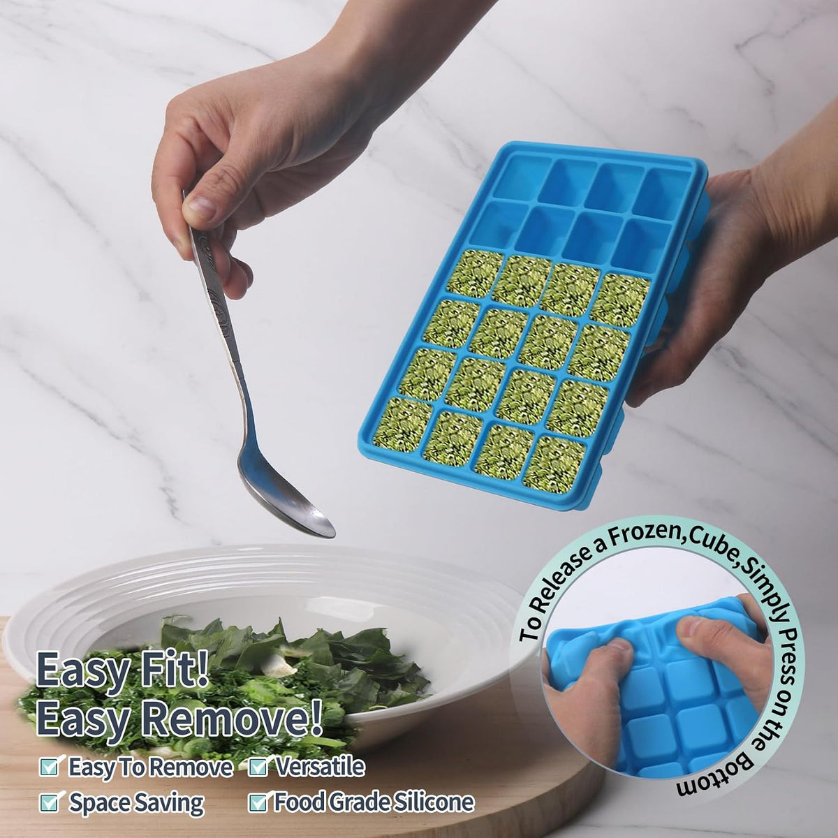 Silicone Freezer Molds Gift Set with 1Tbsp,2 Tbsp, 1/2, 1, and 2 Cup Silicone Freezer Trays With Lids - Meal Prep and Kitchen Essentials Bundle (Blue)